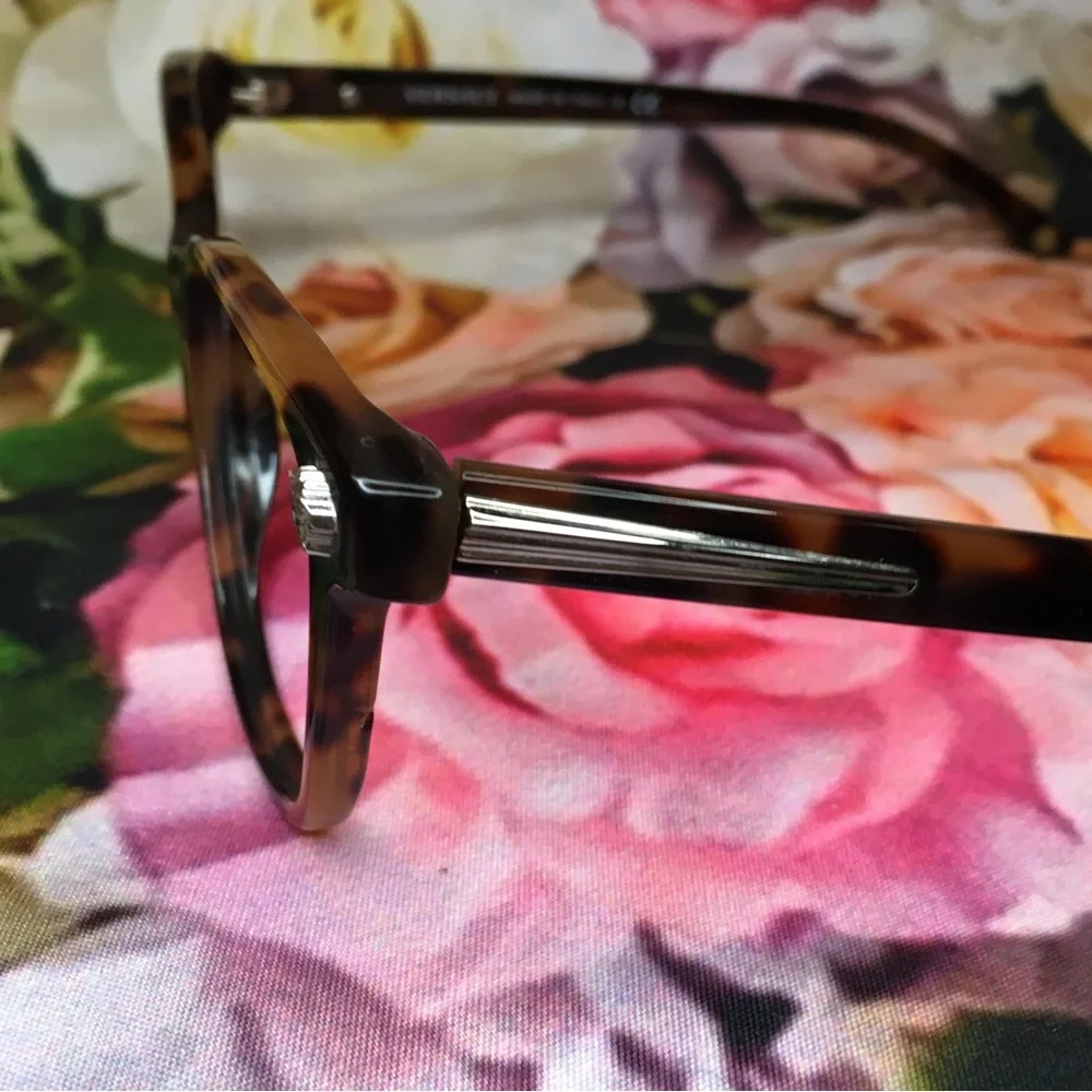 Versace orange & black tortoise frames glasses  Silver medusa face logo corners